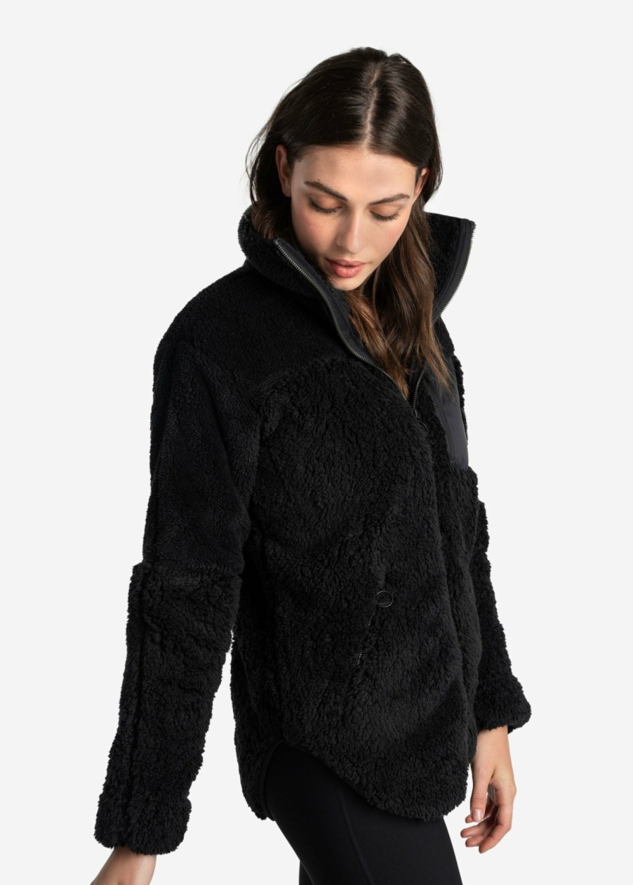 WOMEN Lole Loungewear | Yana Full Zip Fleece Cardigan - Black