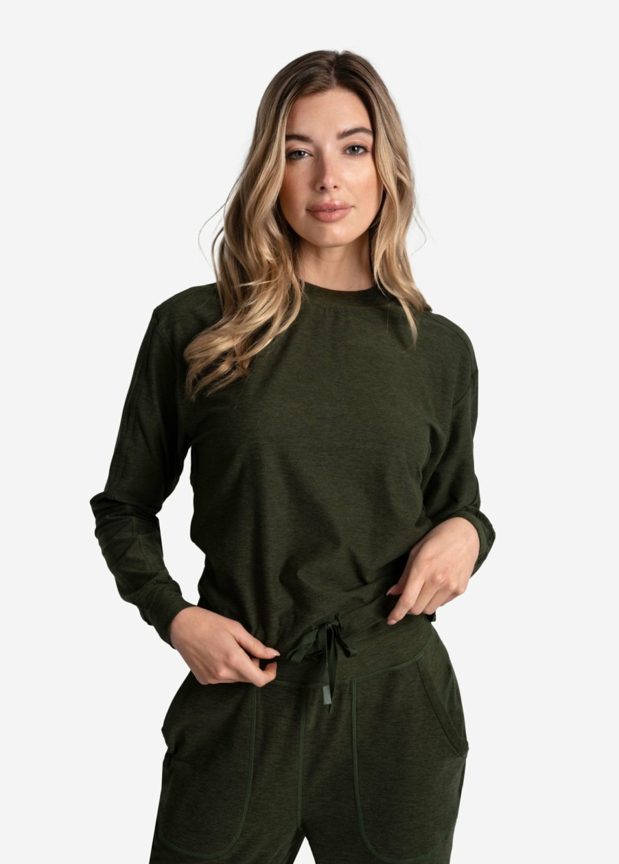 WOMEN Lole Loungewear | Om Tech Crew Neck Long Sleeve - Kombu Heather