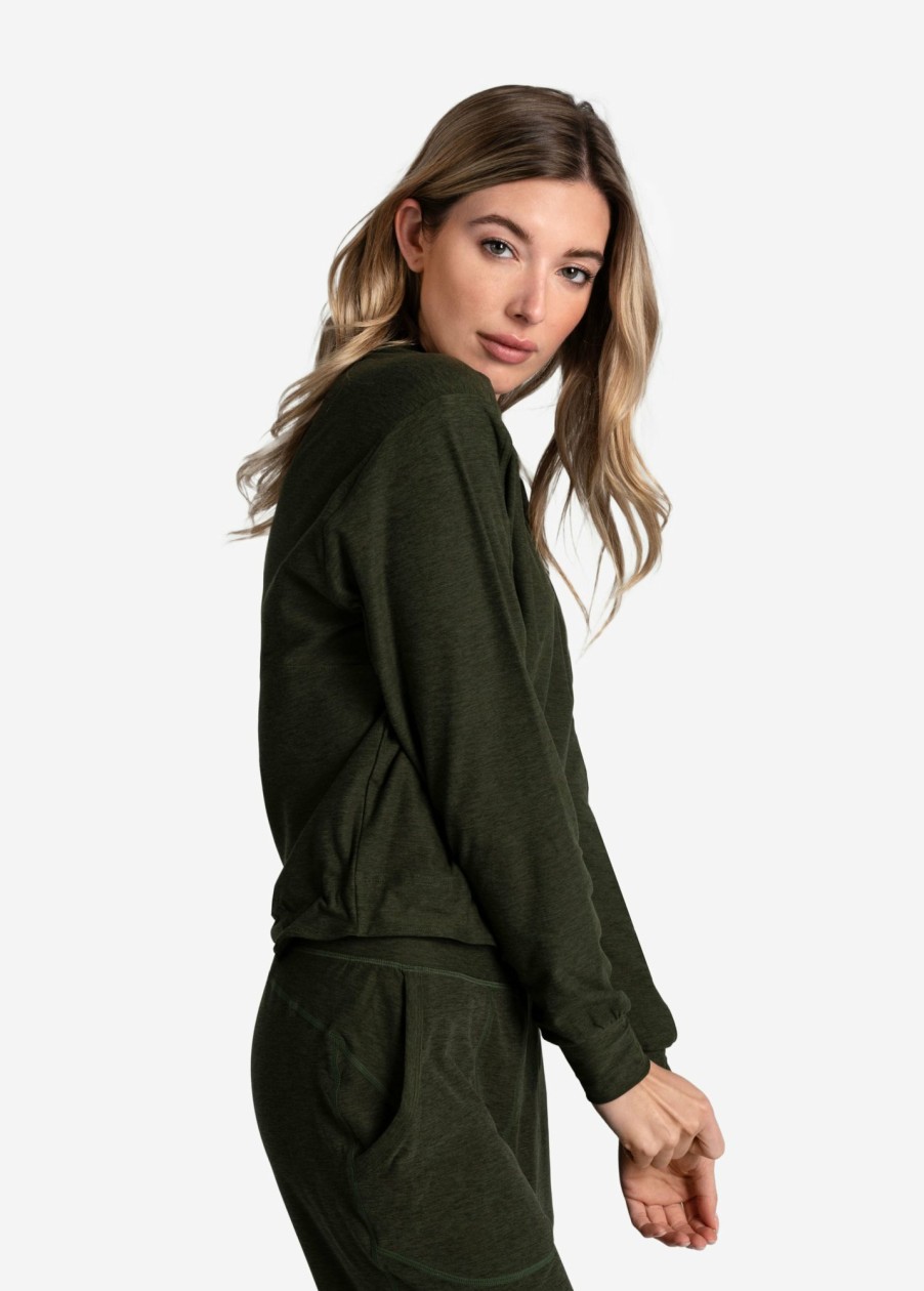 WOMEN Lole Loungewear | Om Tech Crew Neck Long Sleeve - Kombu Heather