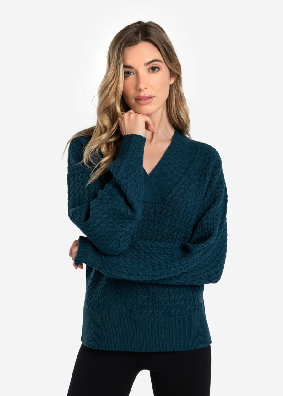 WOMEN Lole Hoodies & Sweaters | Camille V- Neck Sweater - Fjord Blue Heather