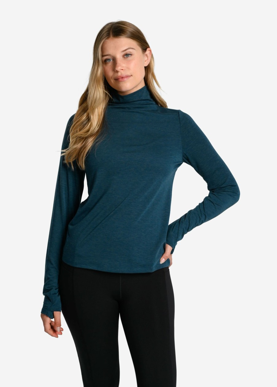 WOMEN Lole Tees & Tanks | Performance Wool Moisture- Wicking Turtleneck - Fjord Blue