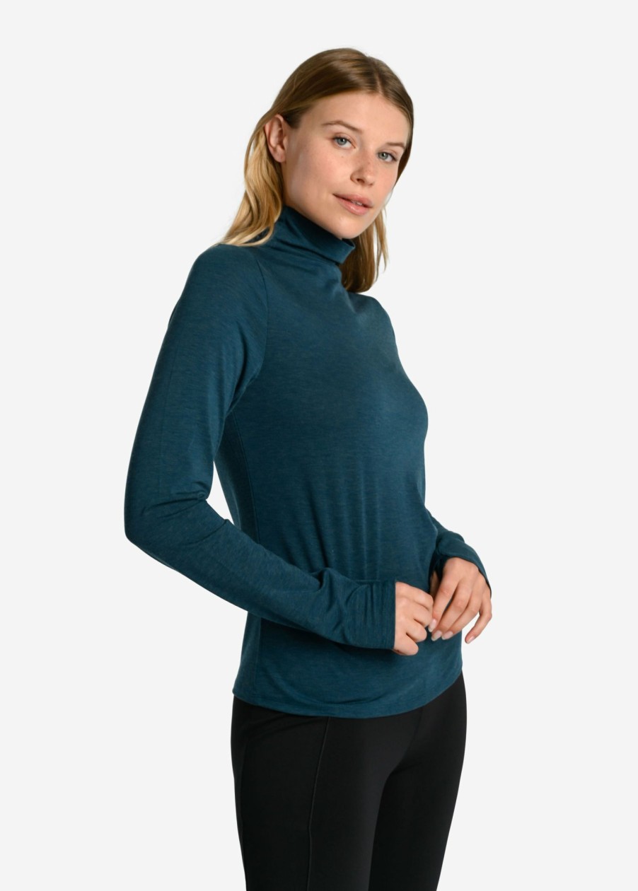 WOMEN Lole Tees & Tanks | Performance Wool Moisture- Wicking Turtleneck - Fjord Blue