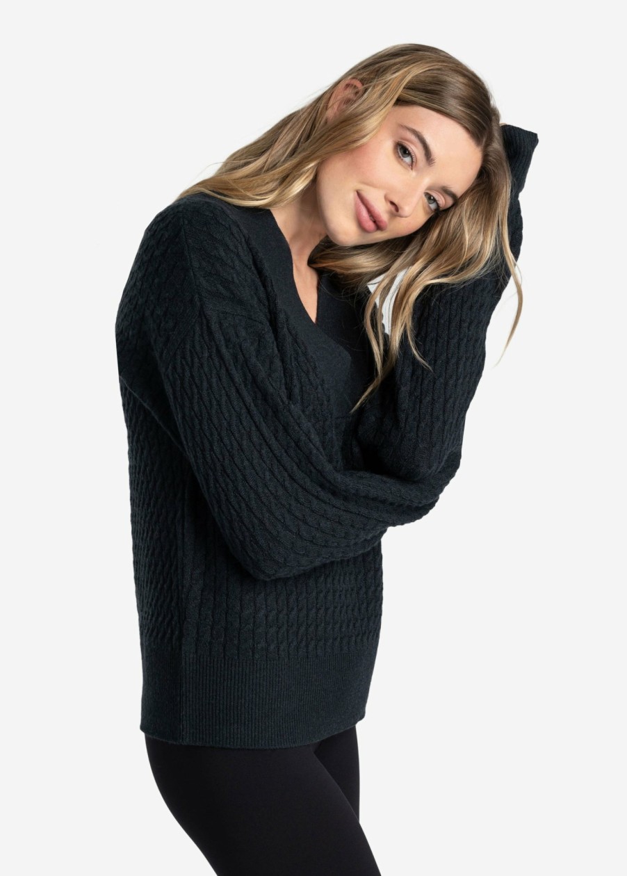 WOMEN Lole Hoodies & Sweaters | Camille V- Neck Sweater - Black Heather