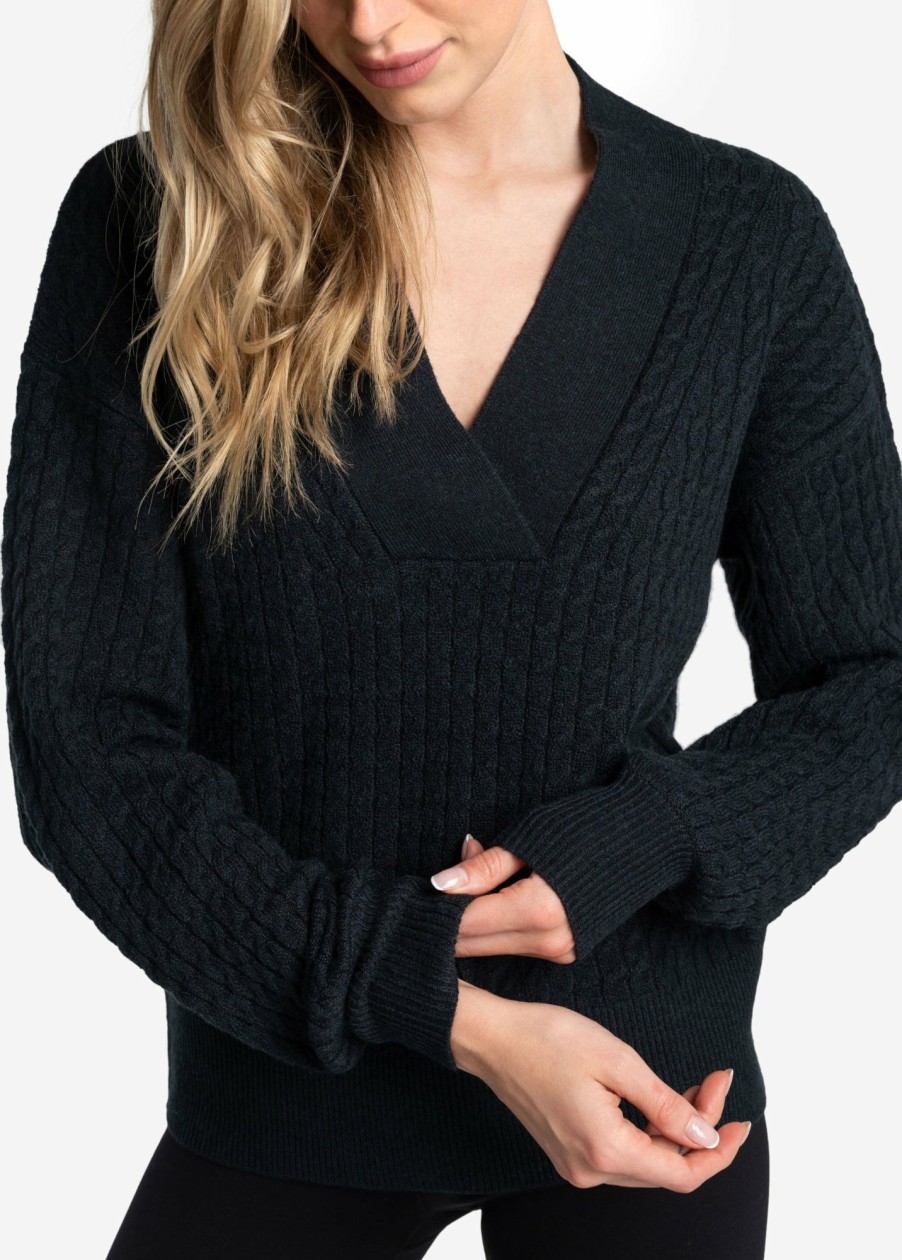 WOMEN Lole Hoodies & Sweaters | Camille V- Neck Sweater - Black Heather