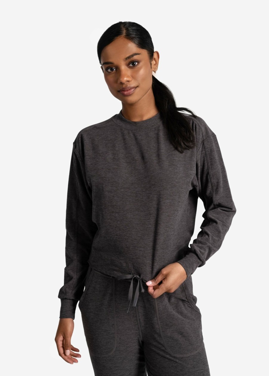 WOMEN Lole Loungewear | Om Tech Crew Neck Long Sleeve - Magnet Heather