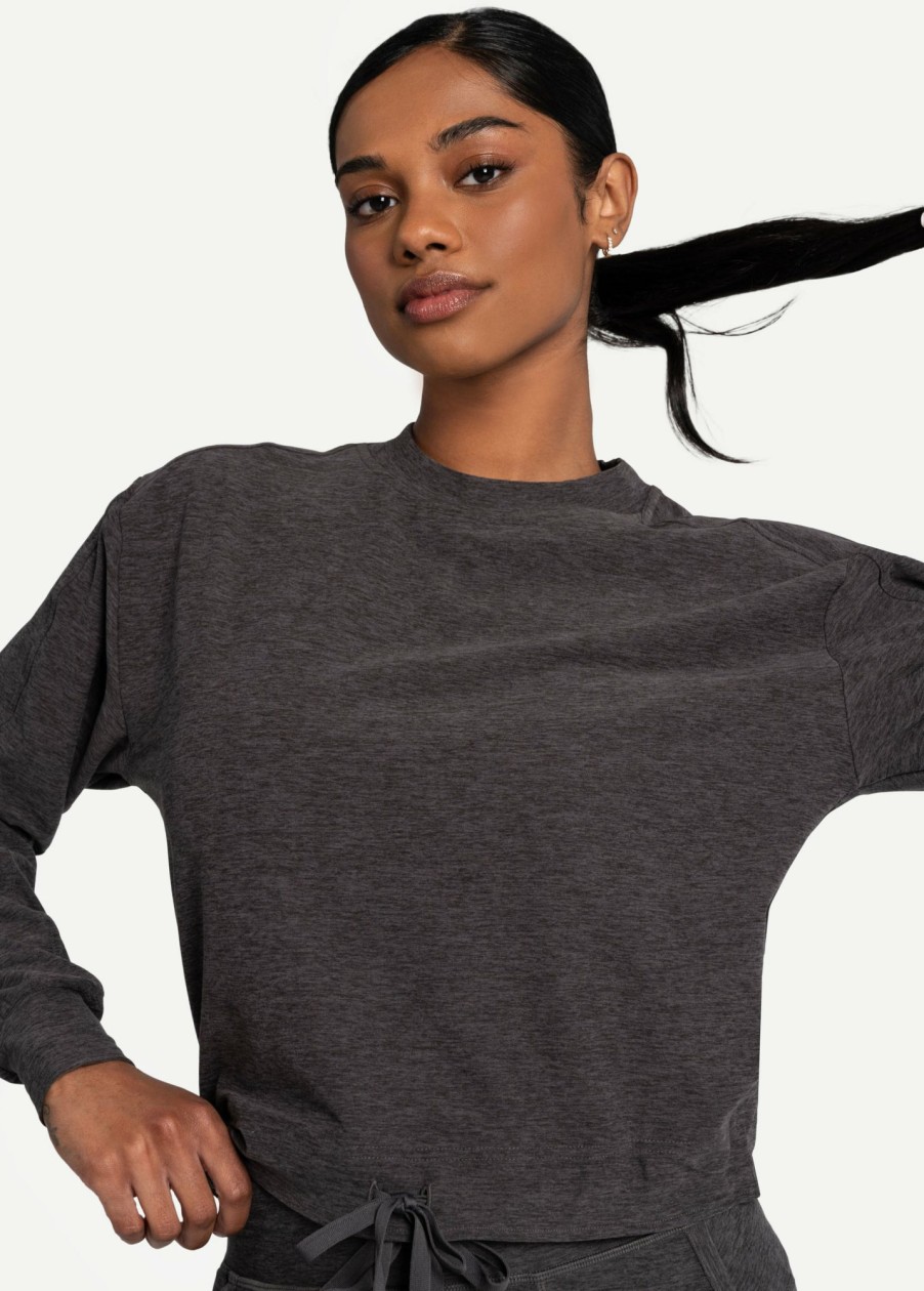 WOMEN Lole Loungewear | Om Tech Crew Neck Long Sleeve - Magnet Heather