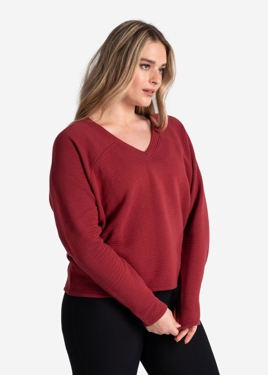 WOMEN Lole Hoodies & Sweaters | Ottoman V- Neck Pullover - Merlot