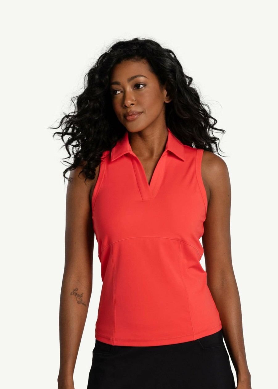 WOMEN Lole Fitness & Running | Step Up Polo Shirt - Cayenne