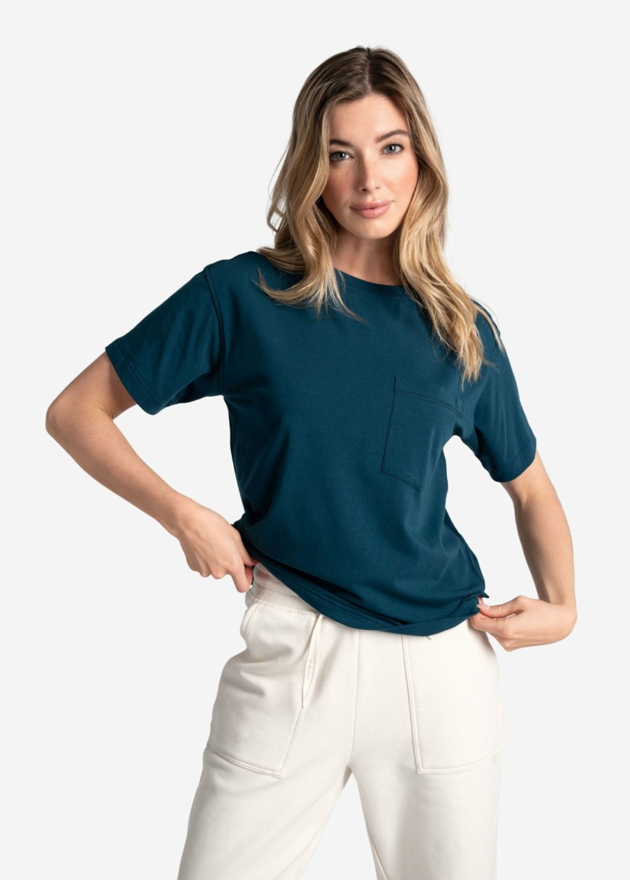 WOMEN Lole Tees & Tanks | Effortless Cotton Tee - Fjord Blue